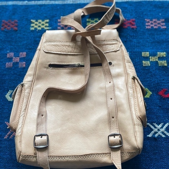 Handmade Boho Women’s Genuine Leather Backpack Tan color main image 5